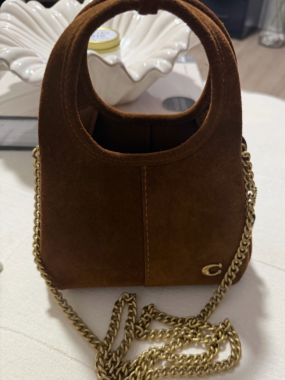 Coach Suede Lana 19 Tote Bag with Chain crossbody strap - Picture 10 of 12